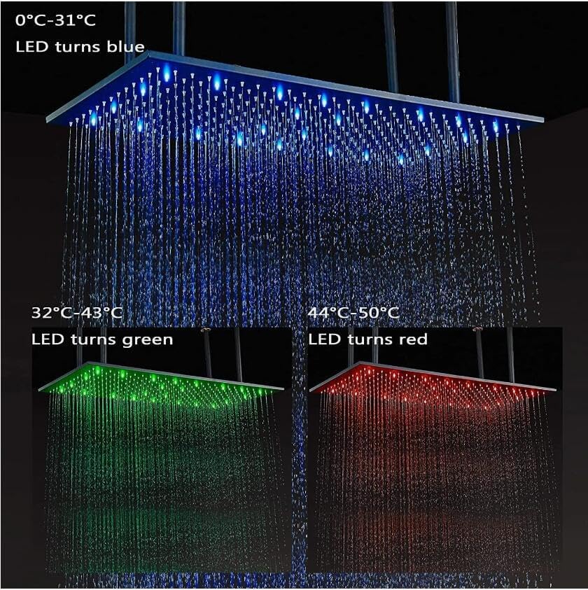 16x32 Shower Head System Ceiling Mount Shower Faucet Set Luxury Shower Faucets with Adjustable Body Shower Jets and Handheld Spray LED Large Rainfall Showerhead, Matte Black